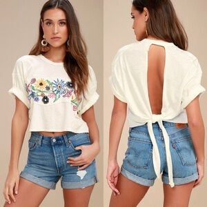Free People / Garden Time Cotton Embroidered Open-Back T-Shirt Oversized